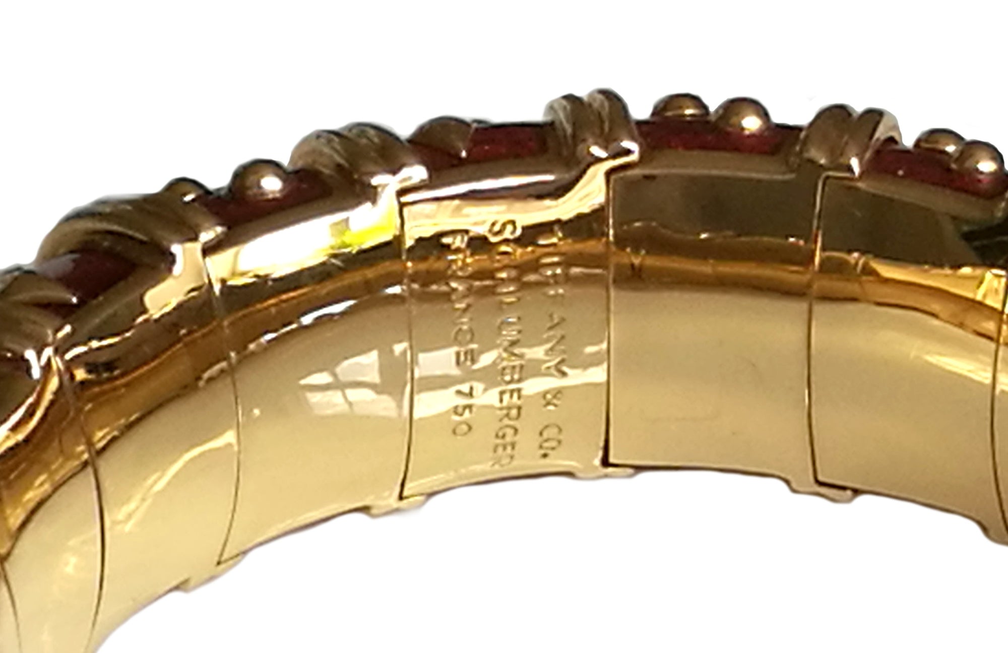 Tiffany & Co. Schlumberger Red Paillonne Enamel Dot Lozenge Bracelet in 18k Gold