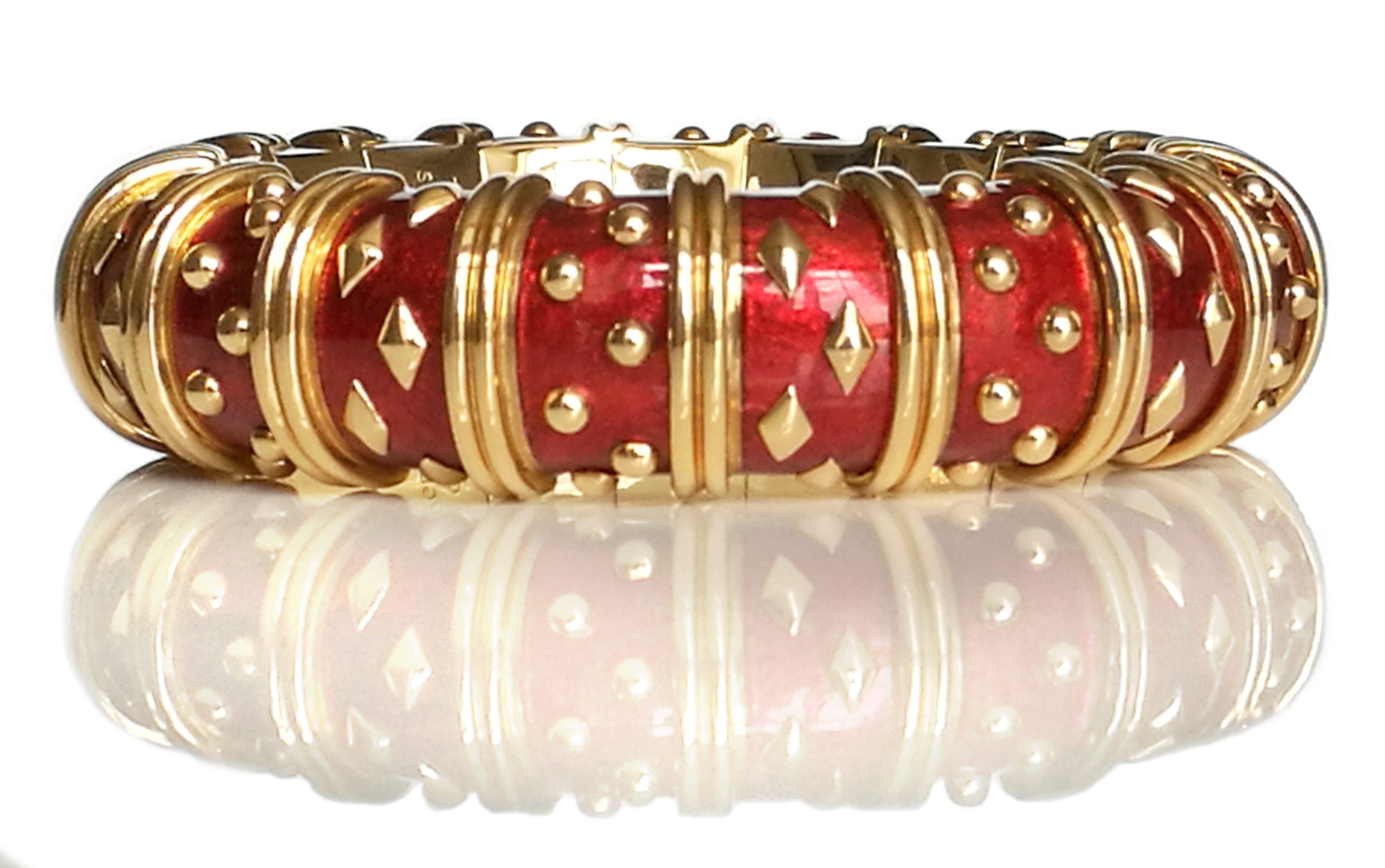 Tiffany & Co. Schlumberger Red Paillonne Enamel Dot Lozenge Bracelet in 18k Gold