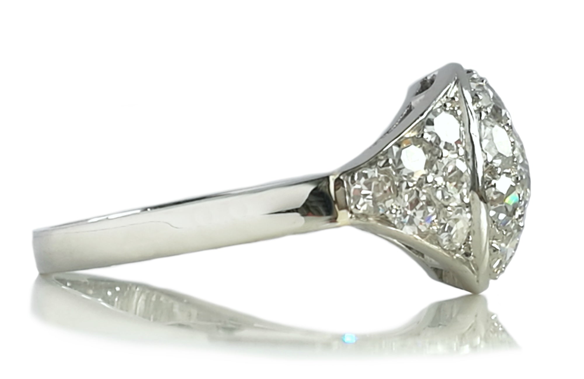 Antique Art Deco 1.77ct Old Cut Diamond & Platinum Bombe Engagement Ring
