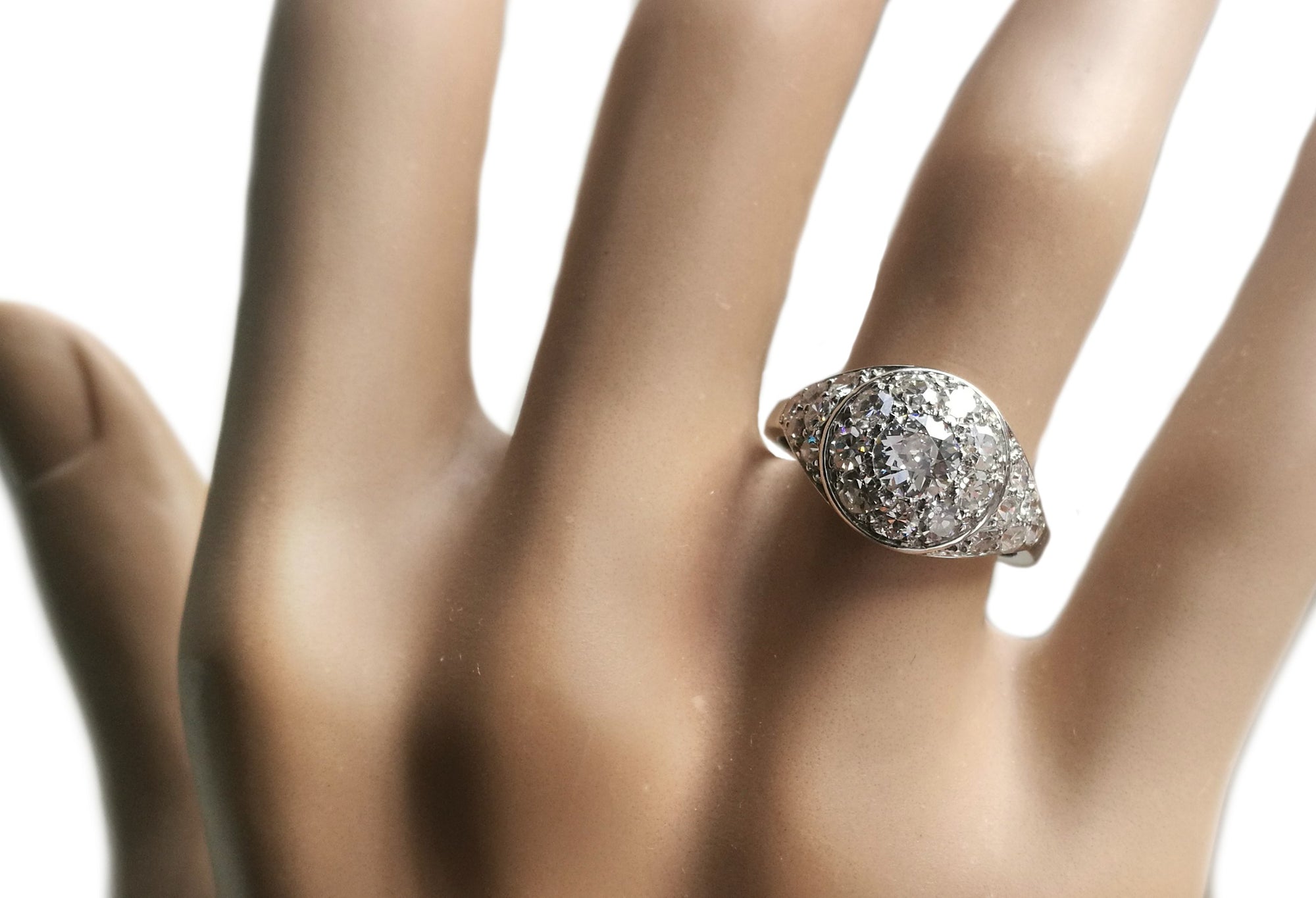 Antique Art Deco 1.77ct Old Cut Diamond & Platinum Bombe Engagement Ring