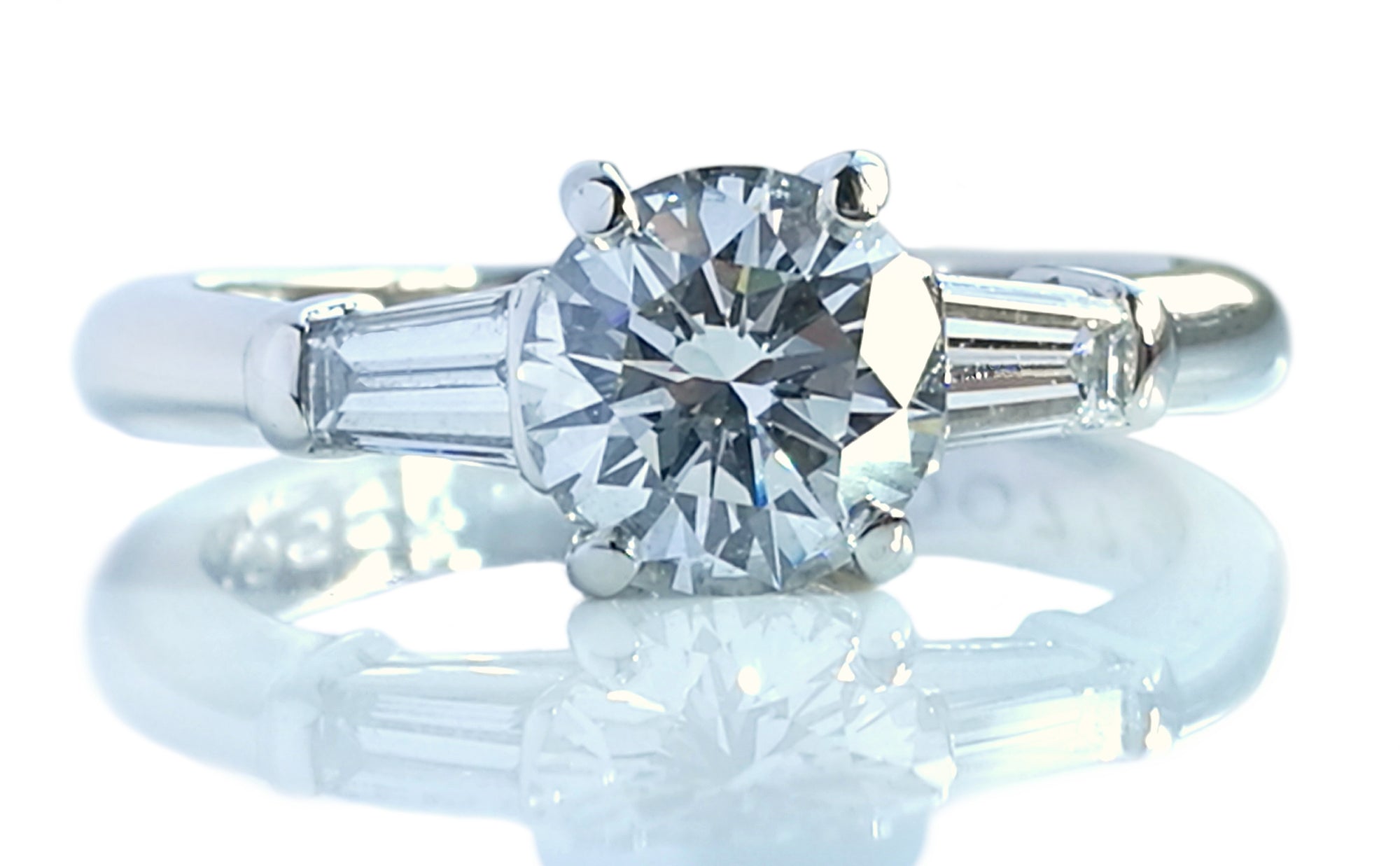 Tiffany & Co. 1.17ct G/VS1 3 Stone Diamond Engagement Ring with Baguette Side Stones