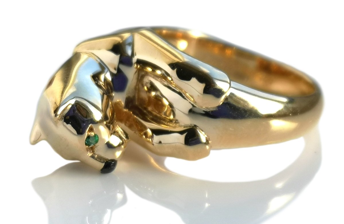 Cartier Panthere Ring in 18k Gold & Emerald, Size 50 - Bloomsbury Manor Ltd