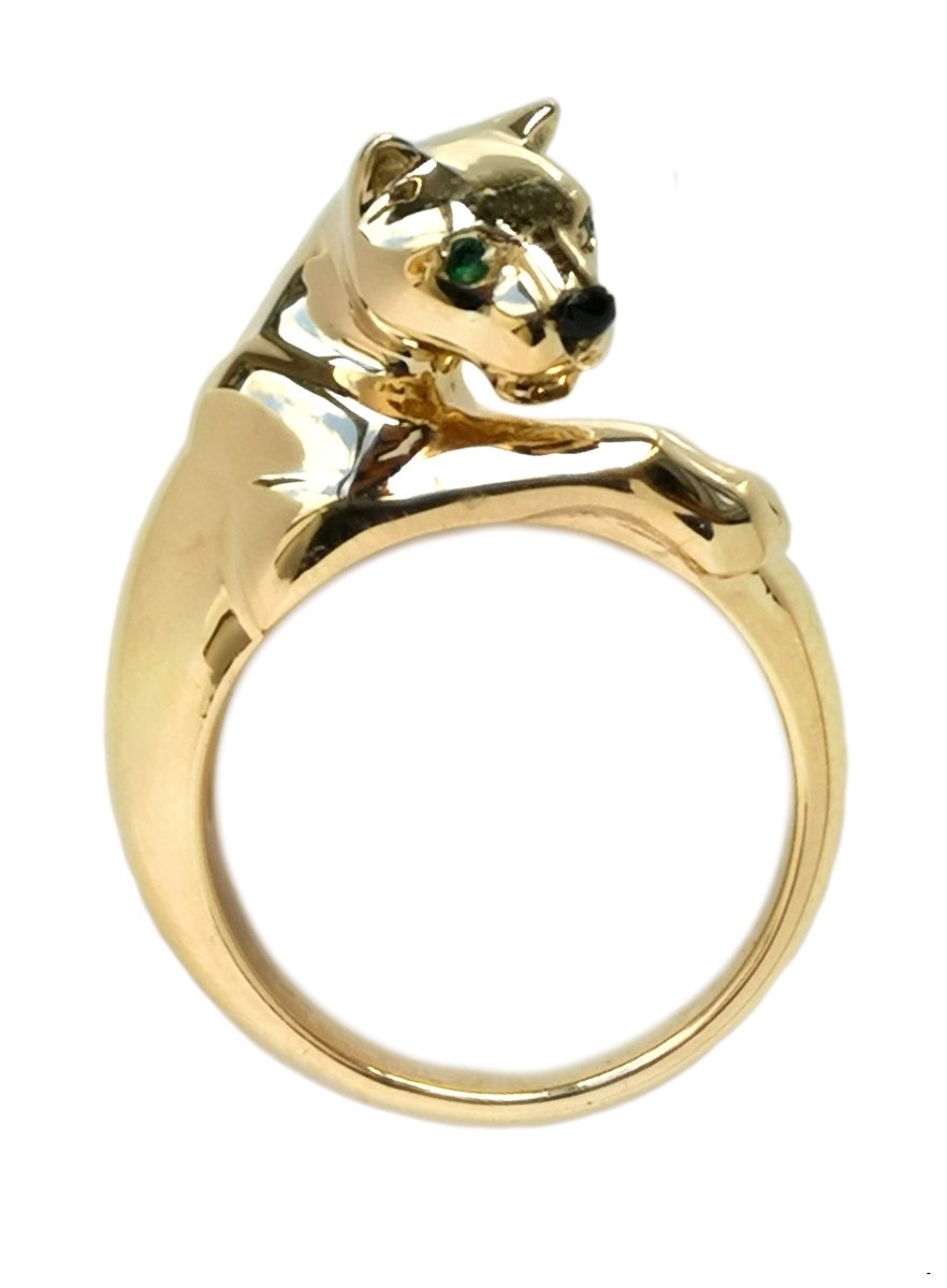 Cartier Panthere Ring in 18k Gold Emerald, Size 50 Premium