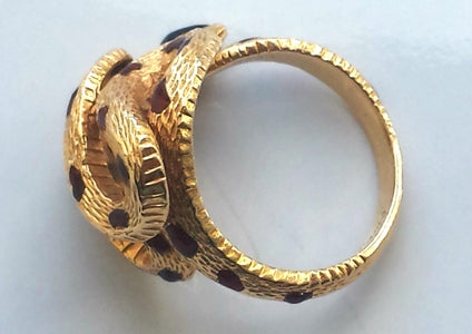 Cartier Rare Vintage 1970s Snake / Serpent Ring 18K Yellow Gold, Onyx & Enamel - Bloomsbury Manor Ltd