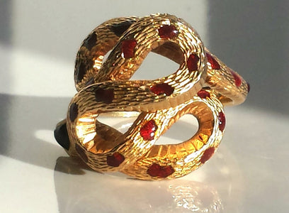 Cartier Rare Vintage 1970s Snake / Serpent Ring 18K Yellow Gold, Onyx & Enamel - Bloomsbury Manor Ltd