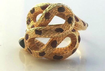 Cartier Rare Vintage 1970s Snake / Serpent Ring 18K Yellow Gold, Onyx & Enamel - Bloomsbury Manor Ltd