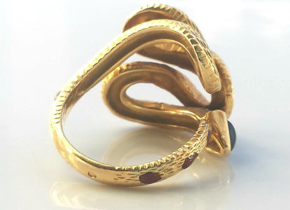 Cartier Rare Vintage 1970s Snake / Serpent Ring 18K Yellow Gold, Onyx & Enamel - Bloomsbury Manor Ltd