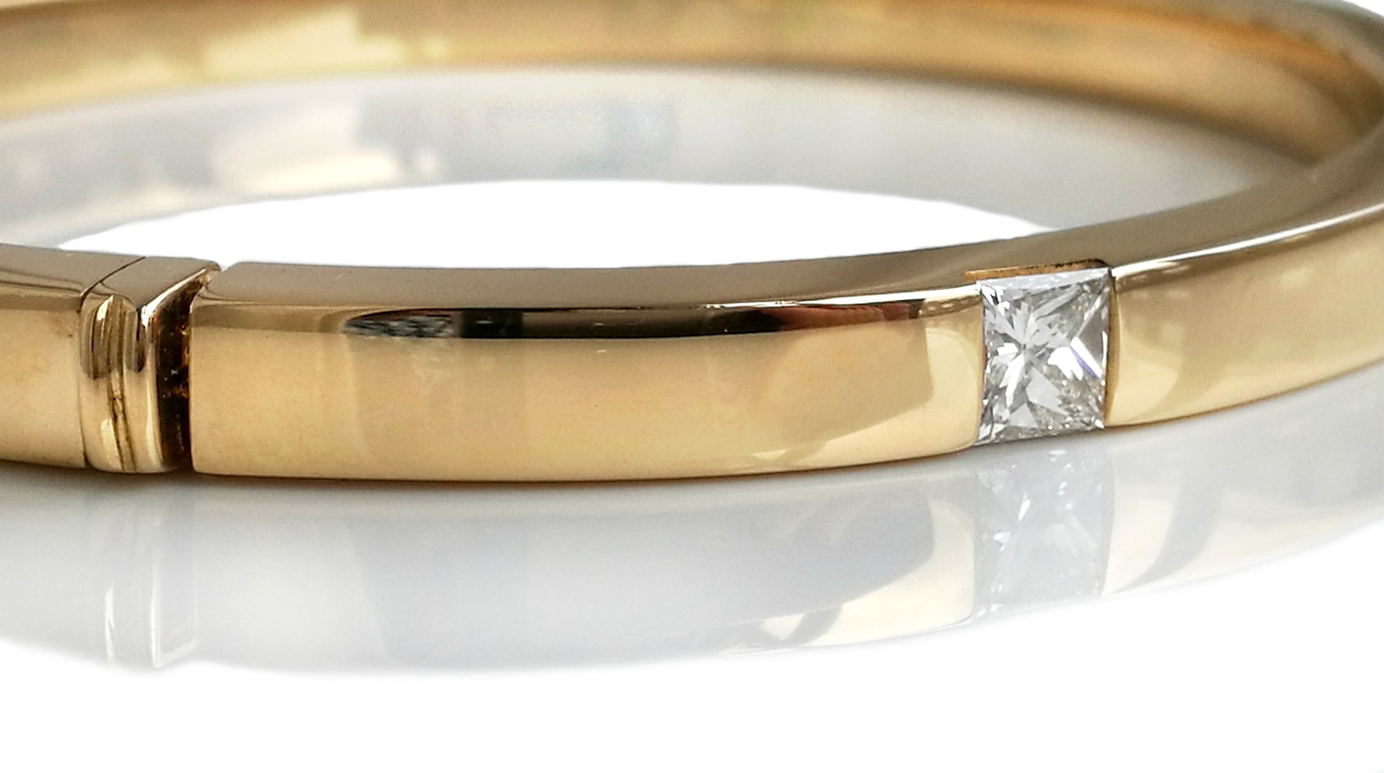 Cartier Princess Cut Diamond Bracelet Bangle 18k Yellow Gold Sz 18