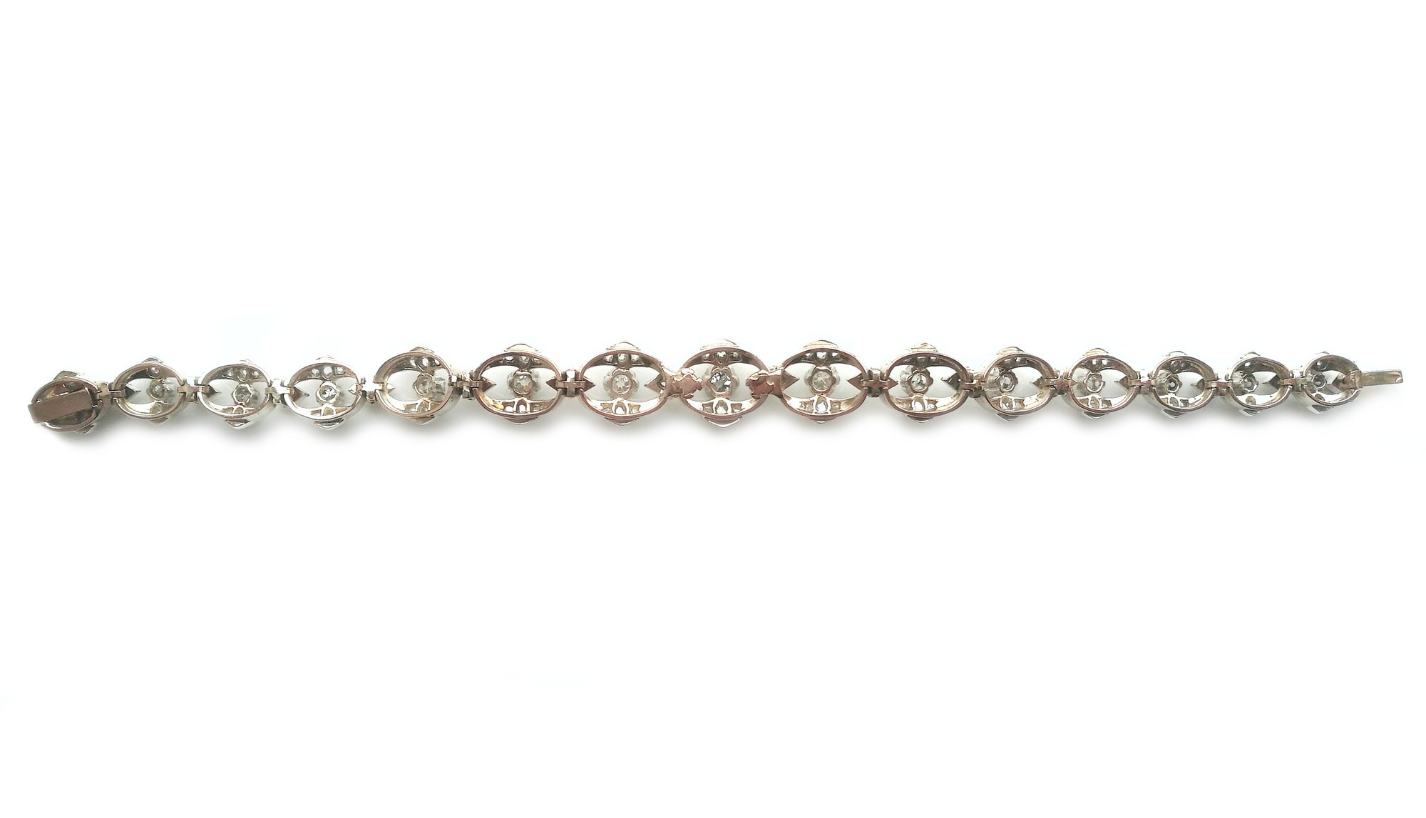 Antique French Victorian 4.50ct Old Cut Diamond Bracelet in Silver & 18k Gold