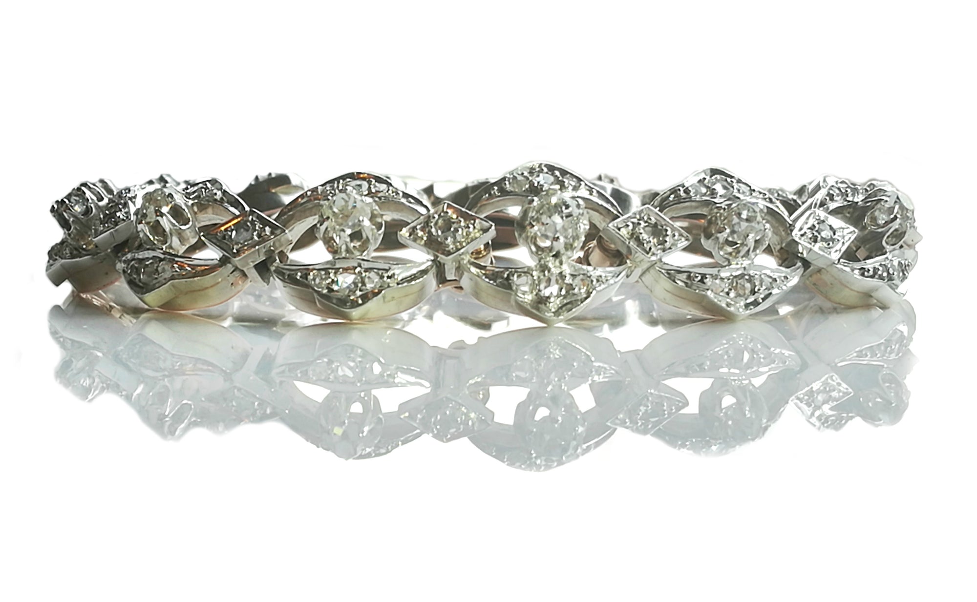 Antique French Victorian 4.50ct Old Cut Diamond Bracelet in Silver & 18k Gold