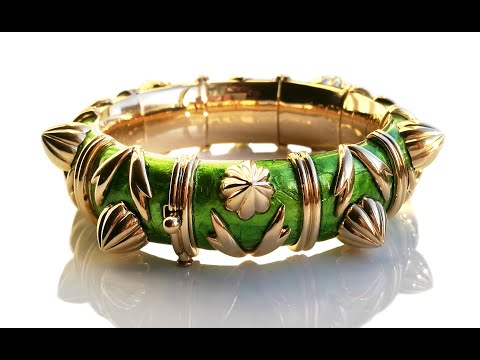 Video of Tiffany & Co. Schlumberger Cones Bracelet in Green Paillonne Enamel & 18k Gold