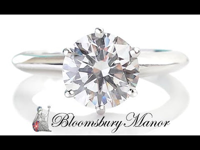 Close up video of Tiffany & Co. 1.57ct I/VS1 Triple XXX Round Brilliant Cut Diamond Engagement Ring, a pre-owned ring for sale at bloomsburymanor.com