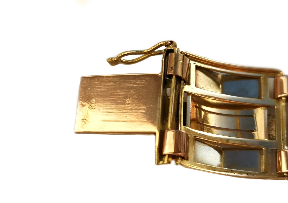 Retro Vintage Tank Bracelet White Rose Yellow 18k Gold - Bloomsbury Manor Ltd