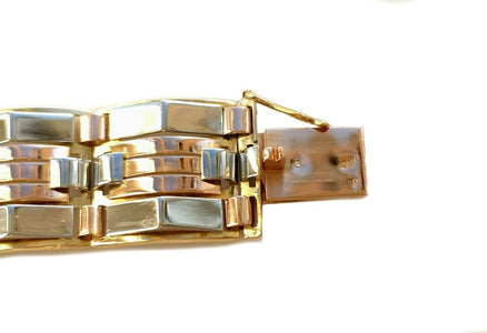 Retro Vintage Tank Bracelet White Rose Yellow 18k Gold - Bloomsbury Manor Ltd