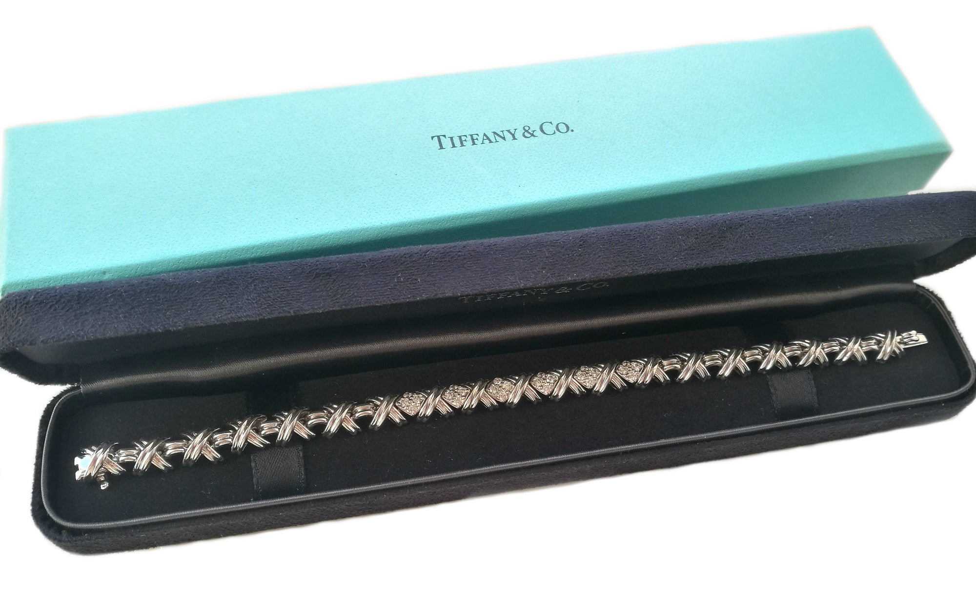 Tiffany & Co. 0.70tcw Diamond & 18k White Gold Signature 'X' Bracelet