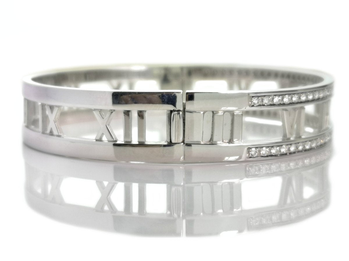 Tiffany Atlas Open Hinged Diamond Bracelet Bangle 18k White Gold - Bloomsbury Manor Ltd