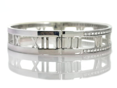 Tiffany Atlas Open Hinged Diamond Bracelet Bangle 18k White Gold - Bloomsbury Manor Ltd