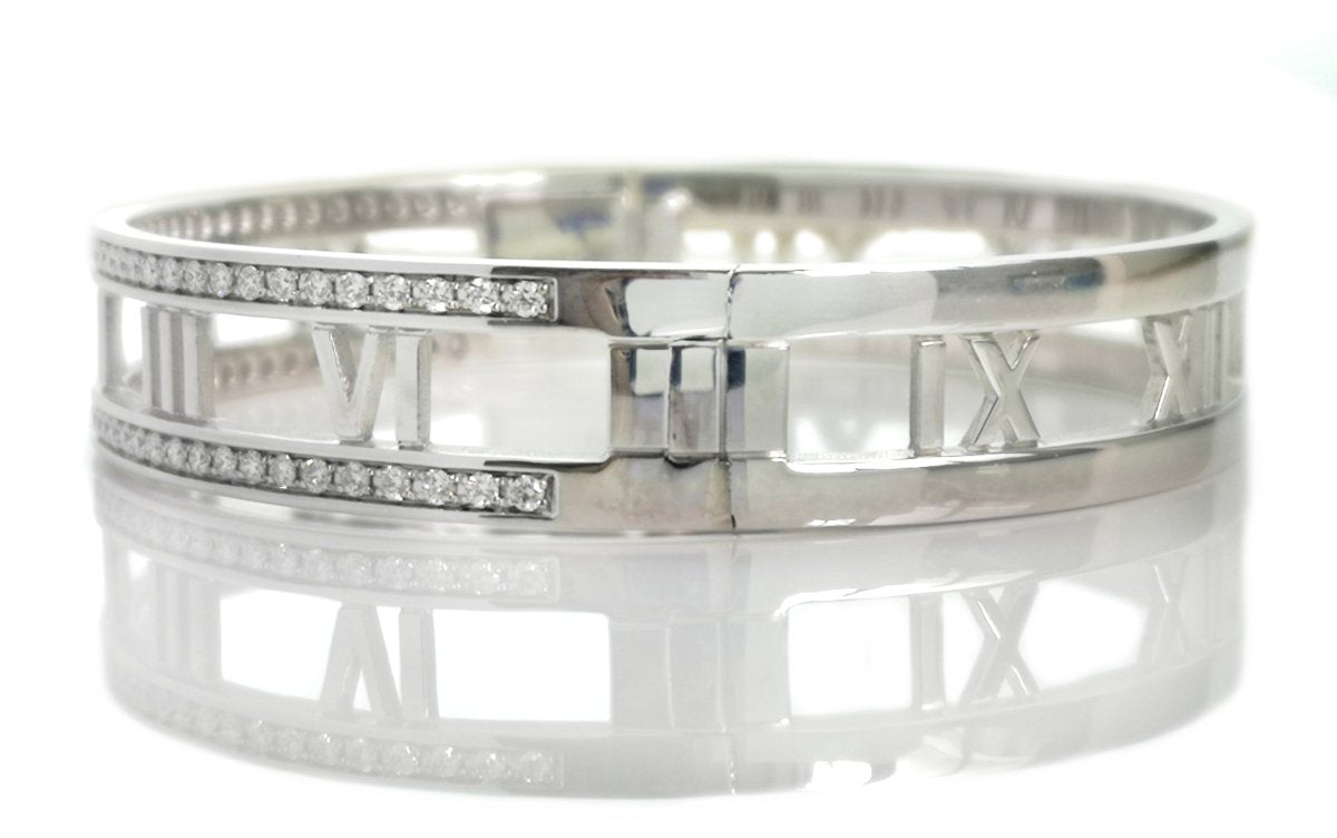 Tiffany Atlas Open Hinged Diamond Bracelet Bangle 18k White Gold - Bloomsbury Manor Ltd
