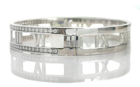 Tiffany Atlas Open Hinged Diamond Bracelet Bangle 18k White Gold - Bloomsbury Manor Ltd