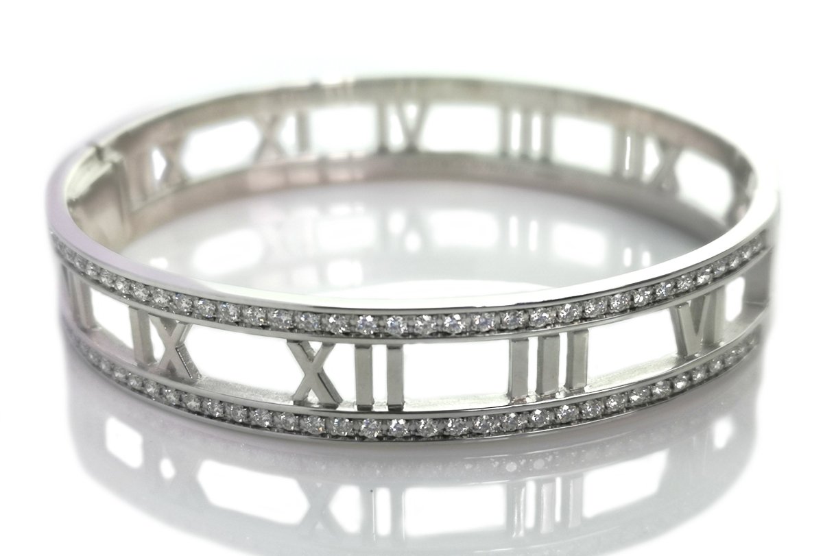 Tiffany Atlas Open Hinged Diamond Bracelet Bangle 18k White Gold - Bloomsbury Manor Ltd