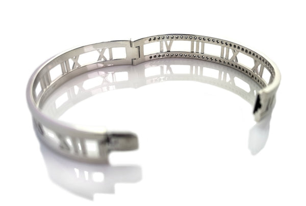 Tiffany Atlas Open Hinged Diamond Bracelet Bangle 18k White Gold