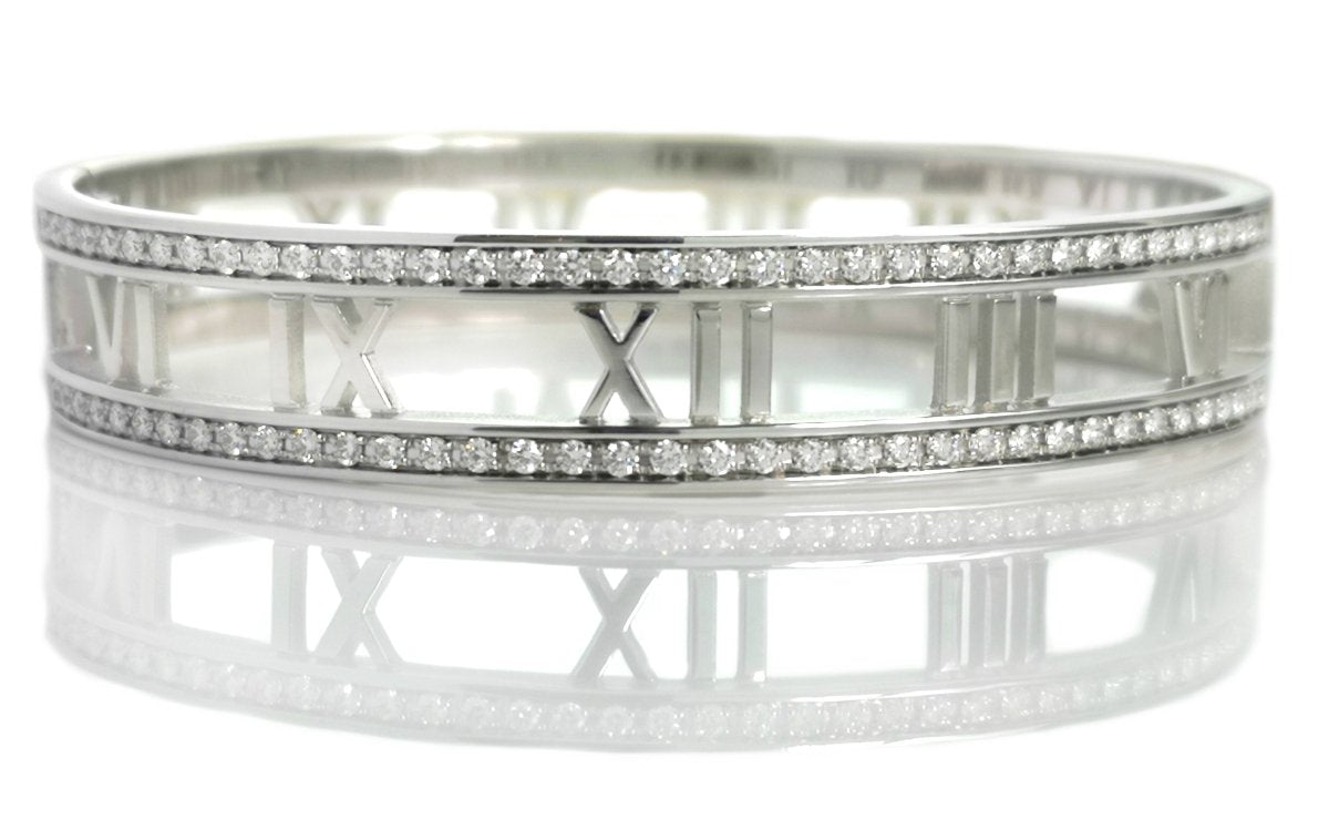 Tiffany Atlas Open Hinged Diamond Bracelet Bangle 18k White Gold - Bloomsbury Manor Ltd
