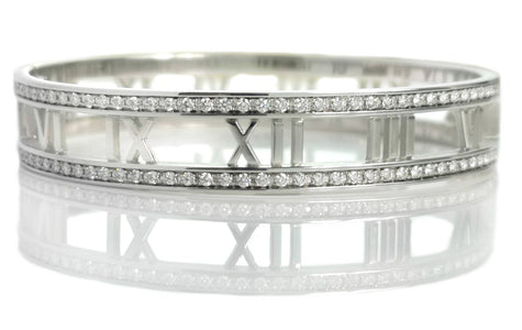 Tiffany Atlas Open Hinged Diamond Bracelet Bangle 18k White Gold - Bloomsbury Manor Ltd