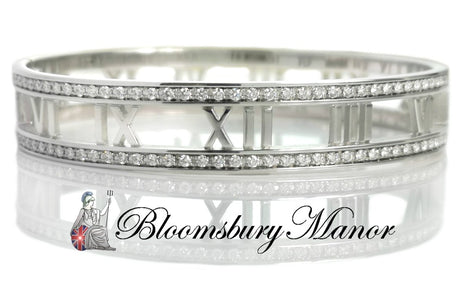 Tiffany Atlas Open Hinged Diamond Bracelet Bangle 18k White Gold - Bloomsbury Manor Ltd