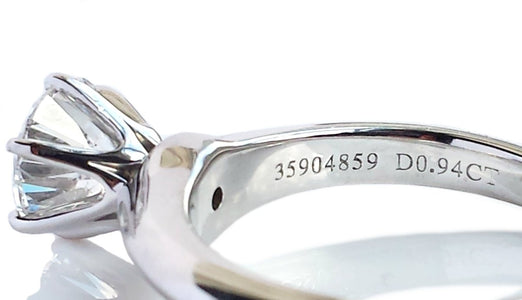 Tiffany & Co. 0.94ct F/VVS2 Triple XXX Round Brilliant Engagement Ring - Bloomsbury Manor Ltd