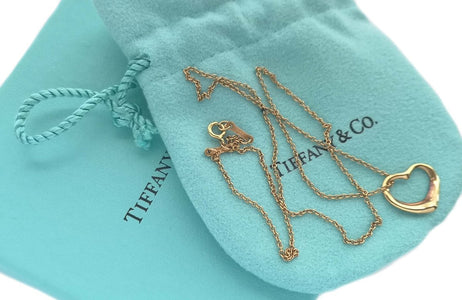 Tiffany & Co 15mm Elsa Peretti Open Heart Yellow Gold Pendant Necklace 16" - Bloomsbury Manor Ltd