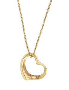 Tiffany & Co 15mm Elsa Peretti Open Heart Yellow Gold Pendant Necklace 16" - Bloomsbury Manor Ltd