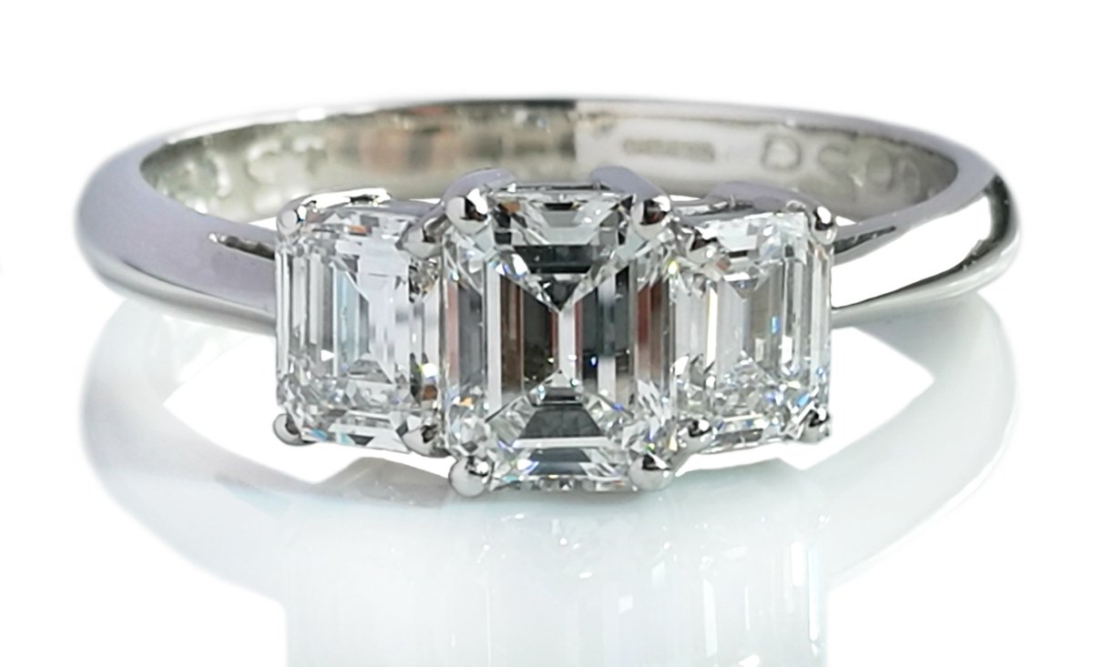 Tiffany & Co. 1.70tcw F/VVS2/VS1 Emerald Cut 3 - Stone Diamond Engagement Ring - Bloomsbury Manor Ltd