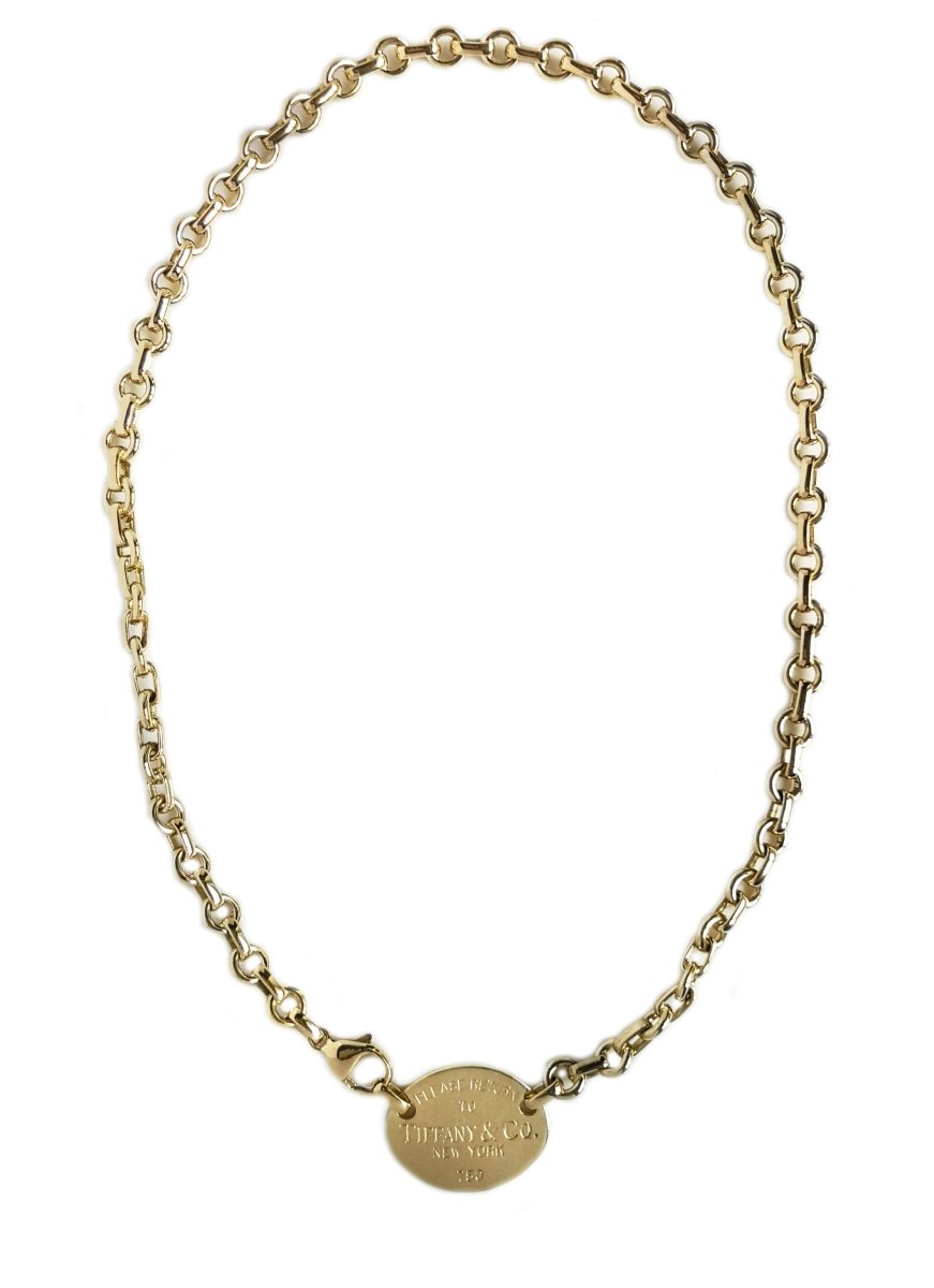 Tiffany & Co. 18K Yellow Gold Oval Return To Necklace 15.5" RRP £8350 - Bloomsbury Manor Ltd