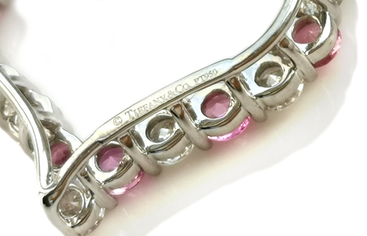 Tiffany & Co Large Hearts Diamond Pink Sapphire Pendant Necklace - Bloomsbury Manor Ltd
