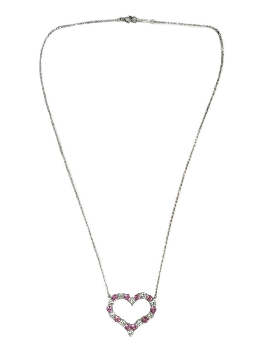 Tiffany & Co Large Hearts Diamond Pink Sapphire Pendant Necklace - Bloomsbury Manor Ltd