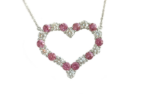 Tiffany & Co Large Hearts Diamond Pink Sapphire Pendant Necklace - Bloomsbury Manor Ltd