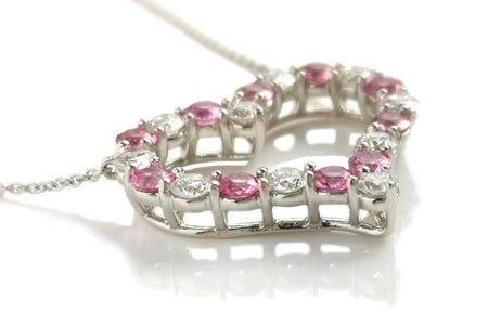Tiffany & Co Large Hearts Diamond Pink Sapphire Pendant Necklace - Bloomsbury Manor Ltd