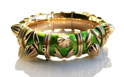 Tiffany & Co. Schlumberger Cones Bracelet in Green Paillonne Enamel & 18k Gold - Bloomsbury Manor Ltd
