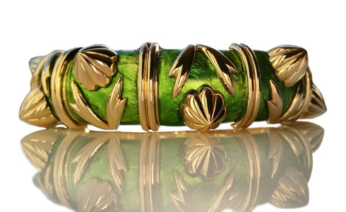 Tiffany & Co. Schlumberger Cones Bracelet in Green Paillonne Enamel & 18k Gold - Bloomsbury Manor Ltd