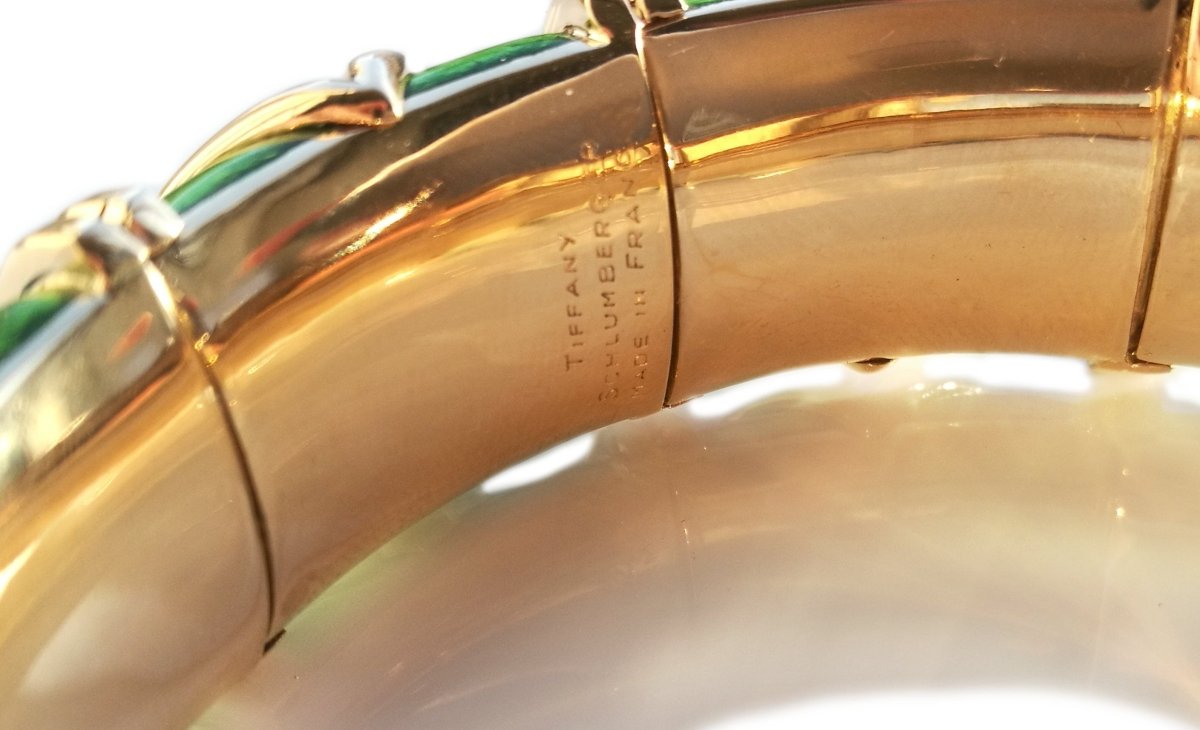 Tiffany & Co. Schlumberger Cones Bracelet in Green Paillonne Enamel & 18k Gold - Bloomsbury Manor Ltd
