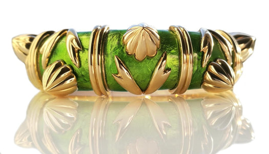 Tiffany & Co. Schlumberger Cones Bracelet in Green Paillonne Enamel & 18k Gold - Bloomsbury Manor Ltd