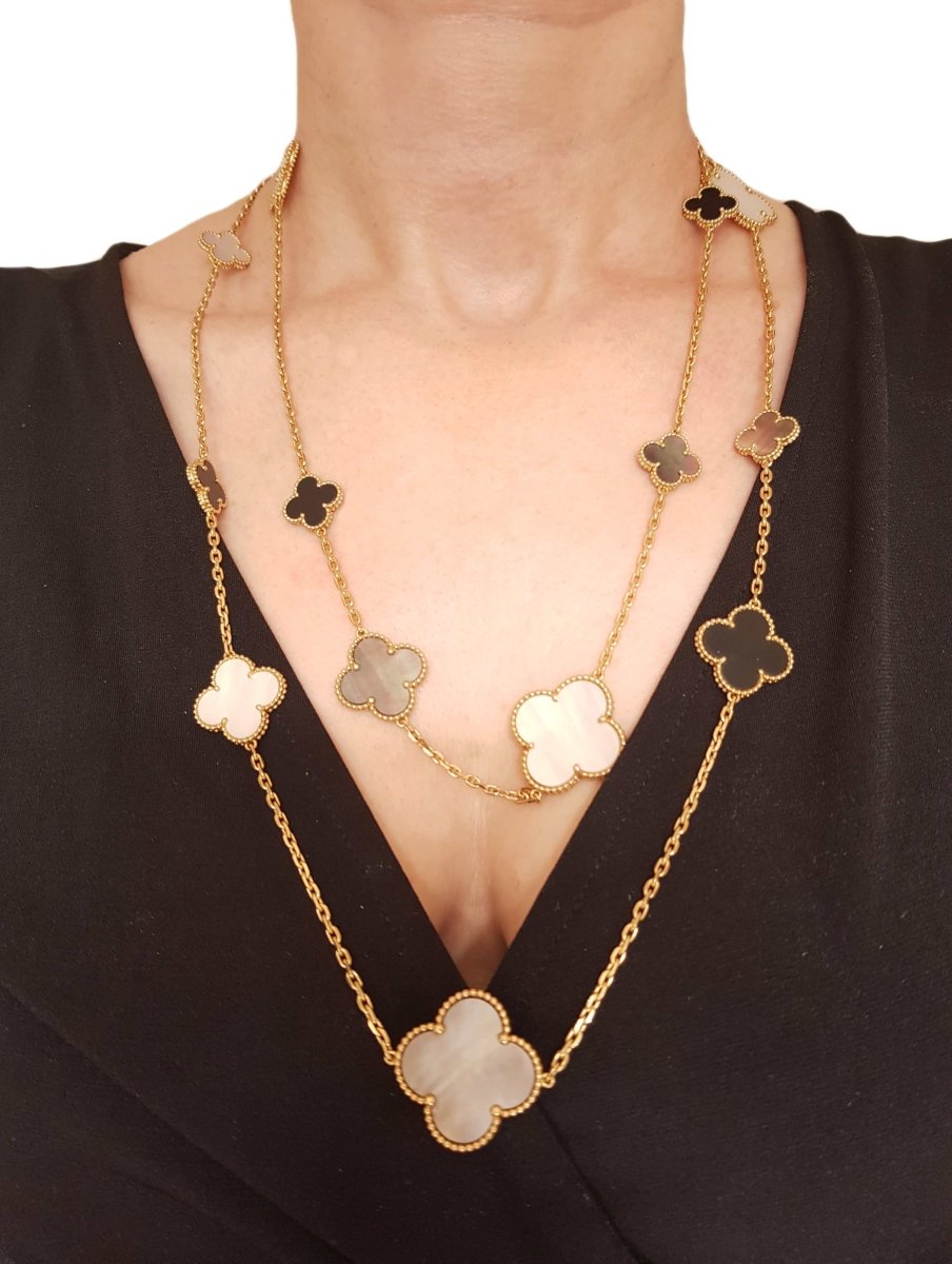 Van Cleef & Arpels VCA Magic Alhambra 16-Motif Onyx & MoP Long