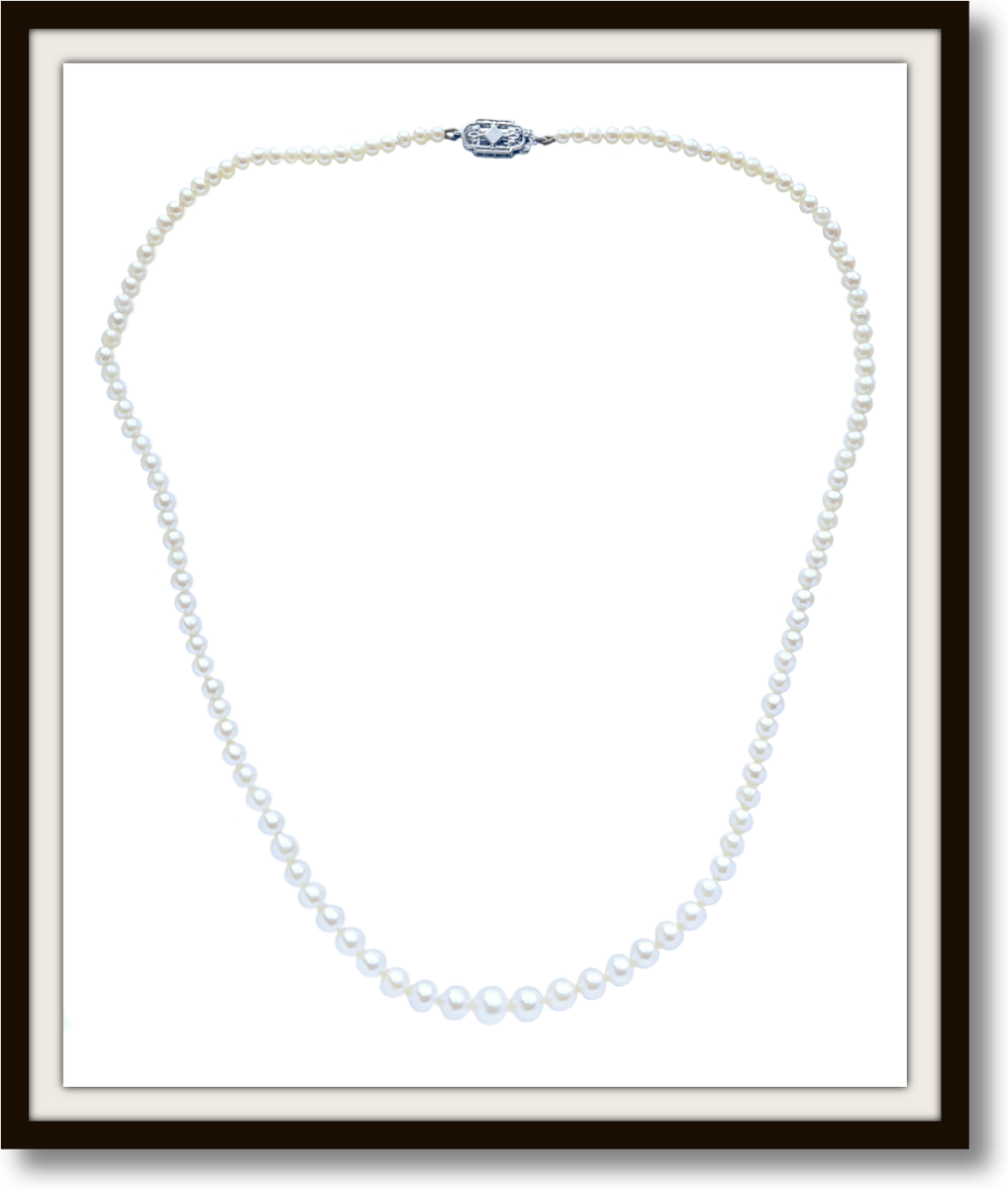 Vintage 16in Graduated Cultured Akoya Pearl Necklace 9K White Gold Clasp - Bloomsbury Manor Ltd