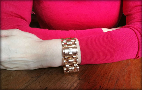 Vintage 1940s Bucherer Diamond Tank Bracelet Watch in 18k Rose Gold - Bloomsbury Manor Ltd
