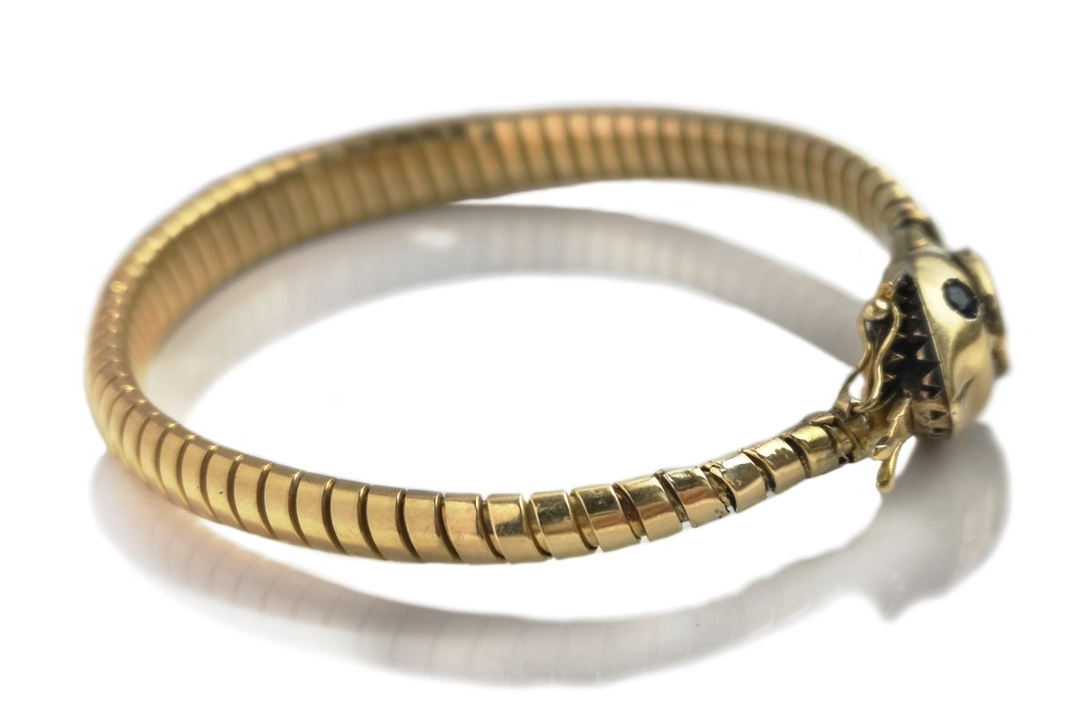 Vintage 1940s Tubogas Tourmaline & Sapphire Snake Ouoboros Bracelet - Bloomsbury Manor Ltd