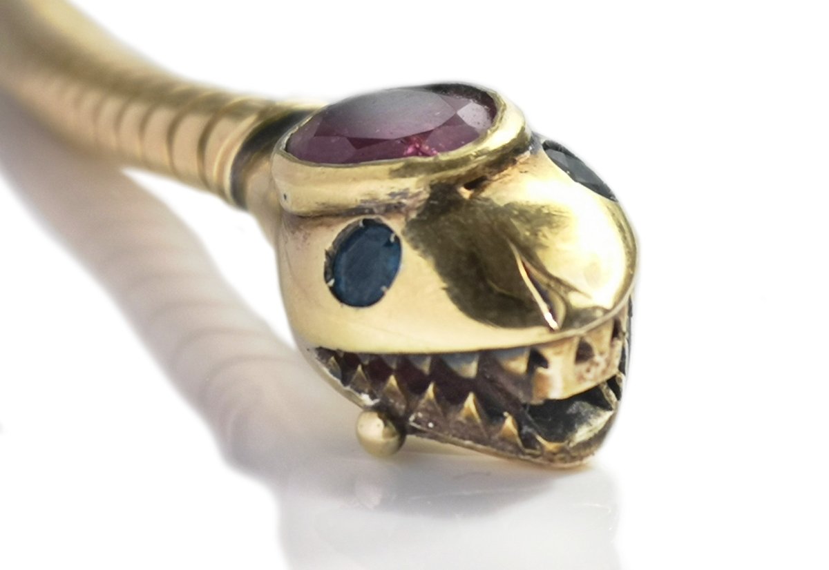 Vintage 1940s Tubogas Tourmaline & Sapphire Snake Ouoboros Bracelet - Bloomsbury Manor Ltd
