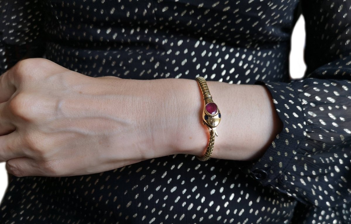 Vintage 1940s Tubogas Tourmaline & Sapphire Snake Ouoboros Bracelet - Bloomsbury Manor Ltd