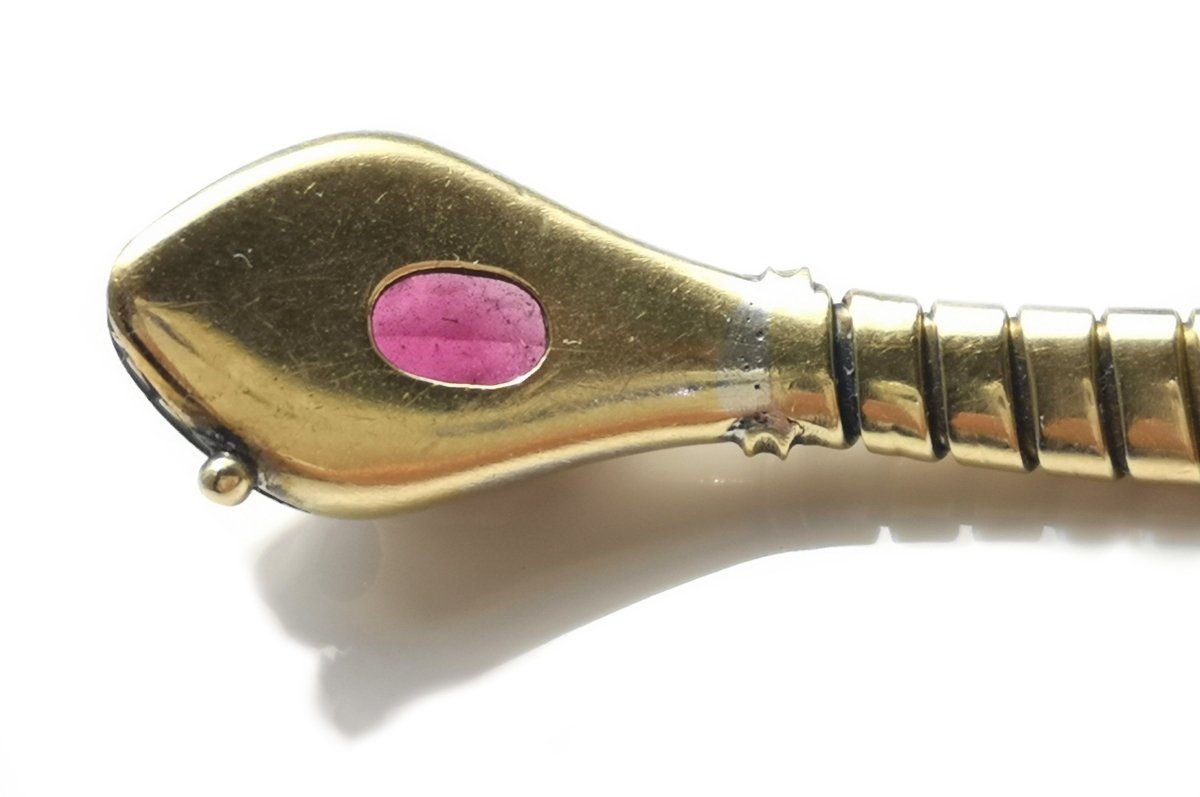 Vintage 1940s Tubogas Tourmaline & Sapphire Snake Ouoboros Bracelet - Bloomsbury Manor Ltd