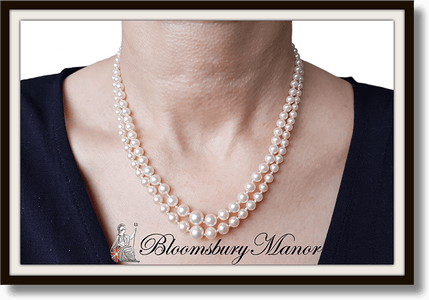 Vintage 1950s 2 strand 16in Graduated 7.43mm to 3.88mm Hand Knotted Cultured Akoya Pearl necklace 9k gold clasp rose cut diamond - Bloomsbury Manor Ltd