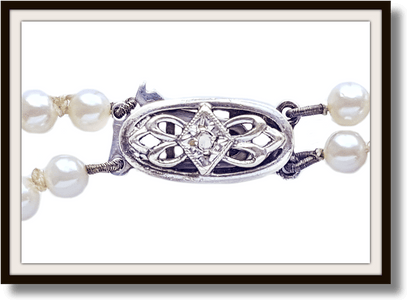 Vintage 1950s 2 strand 16in Graduated 7.43mm to 3.88mm Hand Knotted Cultured Akoya Pearl necklace 9k gold clasp rose cut diamond - Bloomsbury Manor Ltd
